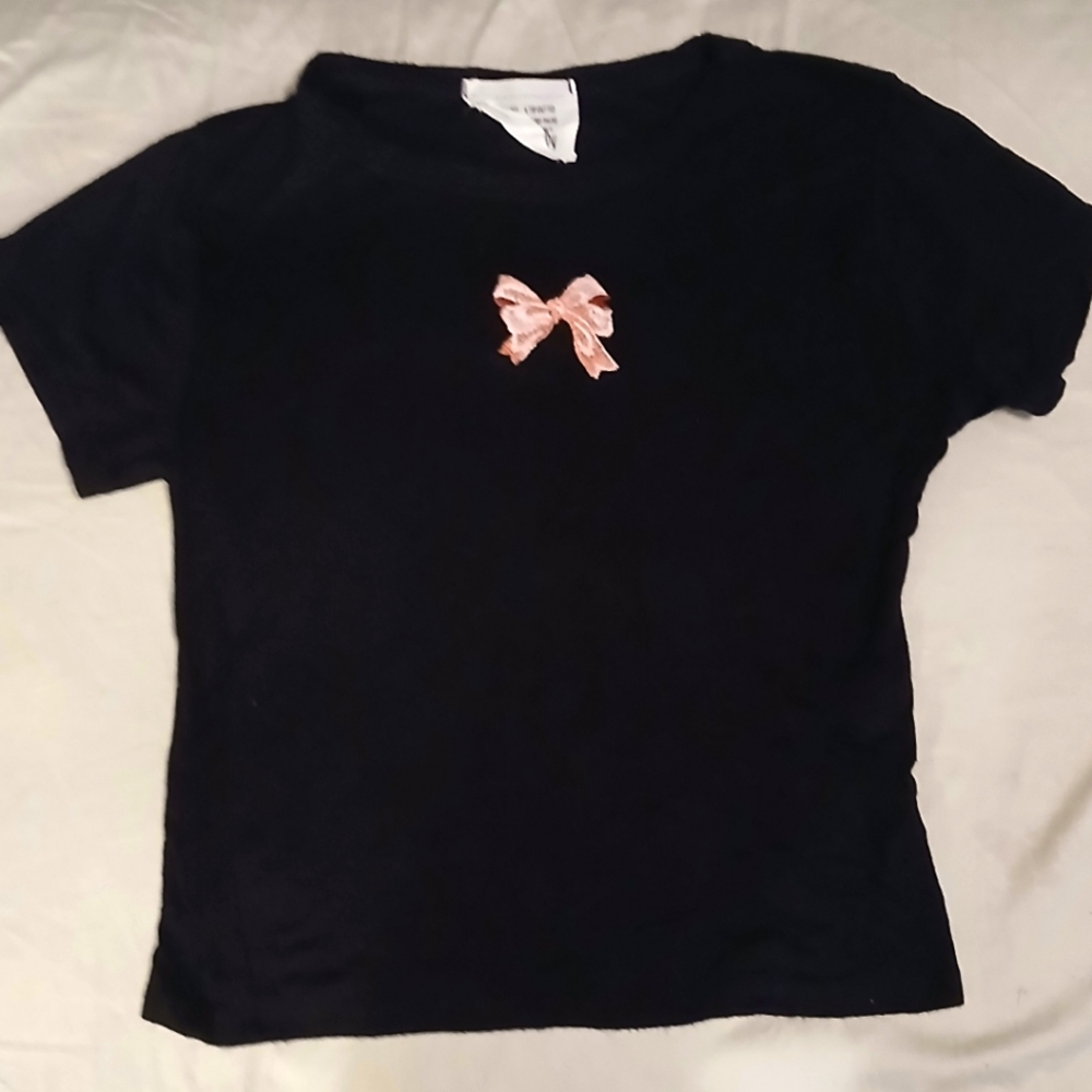 3/$10 Black Crop Top with Pink Bow